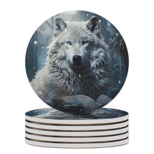 Dessous de verre absorbant céramique loup anti trace eau table base liège - 2