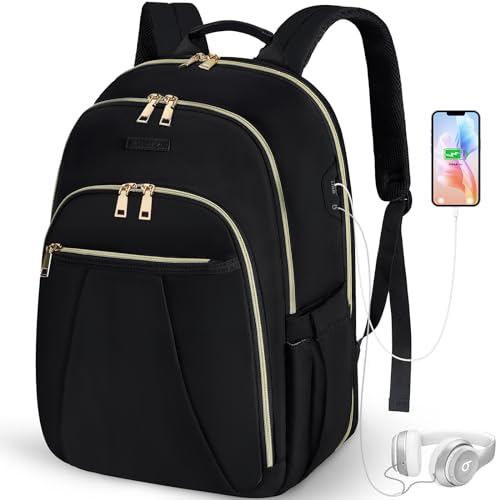 IGOLUMON Laptop Backpack for Women Men 15.6 Inch Travel Backpack Waterproof bookbag TSA Friendly Laptop Backpacks for Business/Work/Travel Black