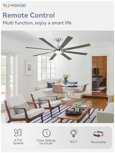 Image of ZMISHIBO 72 inch Brushed Nickel Modern Ceiling Fans with Lights and Remote, Indoor /Outdoor Ceiling Fan for Living Room Patio, 6 Speed Reversible Quiet DC Motor, 3 CCT, Dual Finish Blades