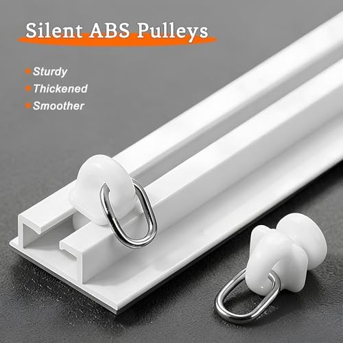 White Self-Adhesive Wall Mount Sliding Curtain Track - No Drill, 1.3-19.7 FT Adjustable Ceiling Rail for Space-Saving Room Divider in RVs & Dorms (5.57ft/2x2.78ft)