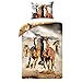 Produktbild Pferd Pferde braun Horse Riding Set Bett, Bettbezug 140 x 200 Einzelbett 100% Baumwolle Bettwäsche