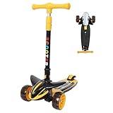 Habib Plane Scooter Kinderroller 3 Rad – LED Leuchträder, klappbar, 4-Fach Höhenverstellbar, Tretroller für Jungen & Mädchen 3-8 Jahre (4 Farben) (Gelb)