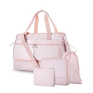 Weekender Bag for Women, BAGSMART 40L Carry on Weekend Overnight Bag, Large Travel Duffel Bag for Traveling, Gym Bag with Shoe Compartment-Pink