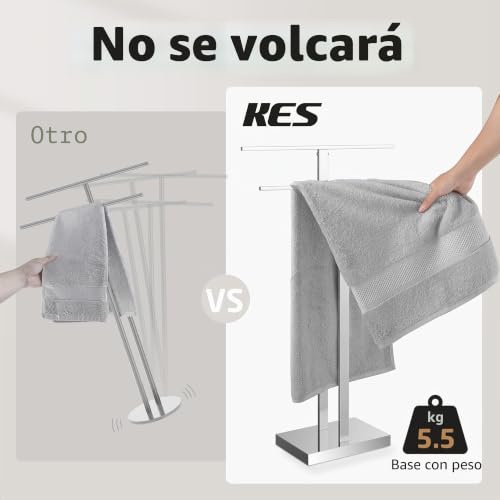 Miniatura 2 de Kes Toallero Independiente De 2 Niveles Con Base Ponderada De 2,5 Kg, Acero Inoxidable 18 8 Acabado Pulido, Bth231