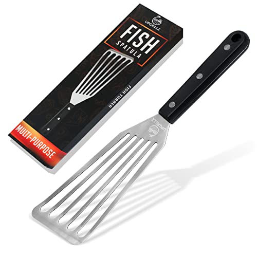 Fish Spatula 12.6 Inch Stainless Steel - Fish Turner With Heat Resistant Handle - Premium Spatulas For Cooking Fish, Meat, Eggs - Bbq Slotted Turner With Abs Solid Handle And Hanging Hole #TOP7