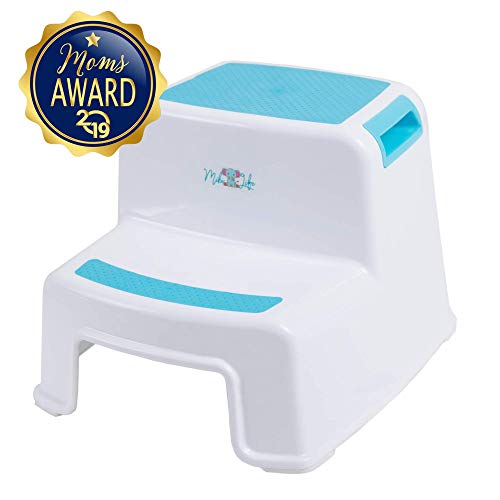 2 Step Stool for Kids | Slip Resistant Soft Grip for Safety | Toddler Two Step Stool for Kitchen, Bathroom and Toilet Potty Easy Training | Dual Height and Wide Step with Carrying Handles (1 Pack)