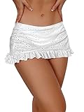 SweatyRocks Women's Ruffle Swim Skirts Eyelet Low Rise Bikini Swimsuits Bathing Suit Bottoms White Small
