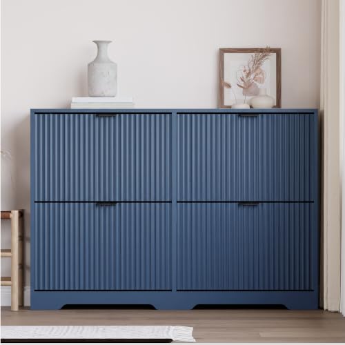Image of BORNOON Large Shoe Cabinet for Entryway, Shoe Rack Cabinet with 4 Flip Drawer and Adjustable Shelves for Small Apartment, Foyer