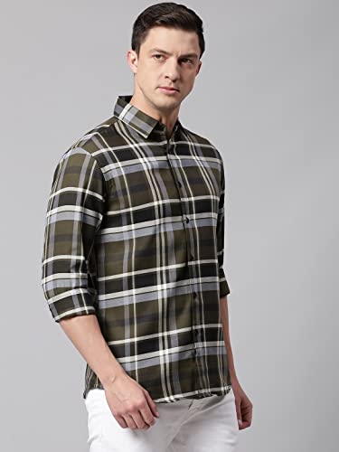Image of Dennis Lingo Men's Cotton Slim Fit Casual Shirt with Spread Collar & Checkered Print
