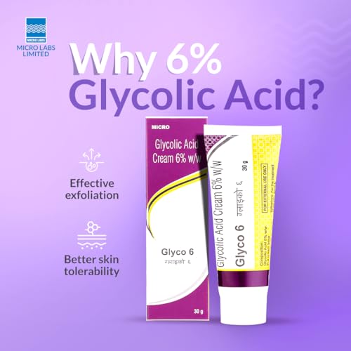 Image of Glyco 6 Glycolic Acid Face Cream 6% w /w | Exfoliating Cream for Acne, Pimples & Dark Spots | Unclogs Pores & Improves Skin Texture | Suitable for Dry & Acne-Prone Skin | 30g (Pack of 1)