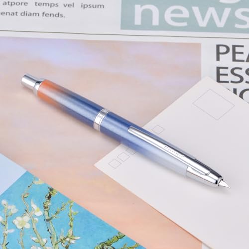 Image of Jinhao 10 Press Fountain Pen with Box, Gradient Dark Blue Retractable Fine Nib with Ink Converter Set (Silver Clip)