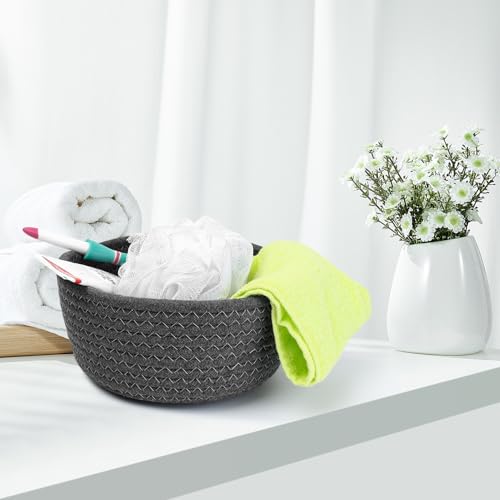 Aufbewahrungskorb Baumwollseil Geflochten 2er Set, Aufbewahrung Körbe, Badezimmer Wickeltisch Zubehör Flechtkorb Organizer Organisations Baumwolle für Deko Kinderzimmer Spielzeug (grau)