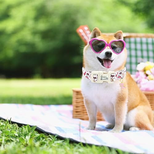 Image of Dog Collar-Pink Dinosaur Print Adjustable Pet Collars Cute Soft Comfortable Cotton Puppy Collar Durable Gift for Small Dogs