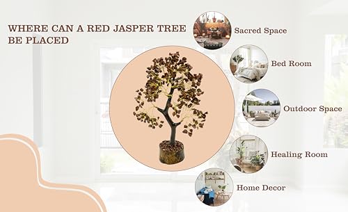 Image of Red Jesper Crystal Tree | 9-10 Inch | 300 Beads | Money Stone Tree for Wealth, Confidence, Vastu Correction, Positive Energy, Reiki Healing & Good Luck