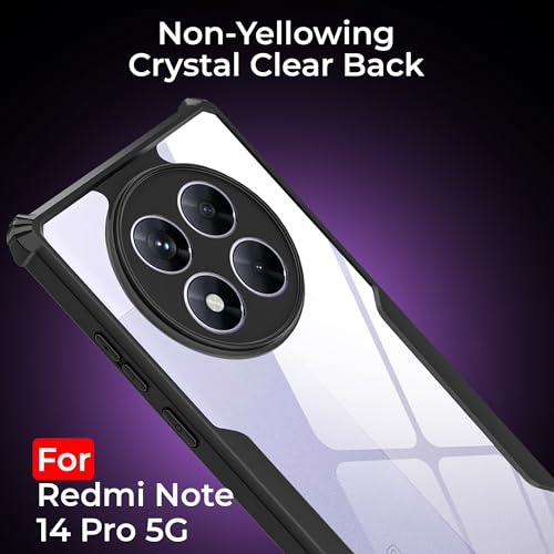 Image of A rtistque Clear Hard Transparent Acrylic Armor Anti-Drop Shockproof TPU Edge Back Cover Case for Redmi Note 14 Pro - Black