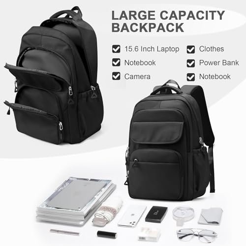 Cute Black School Backpack for Teens Girls Boys Waterproof School Bag Basic Backpack for College Students Multi Pocket Backpack Lightweight Casual Daypack Backpacks for Women Men4