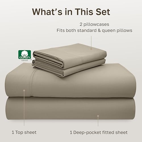 Image of California Design Den - Luxury Full Size Sheet Set - 100% Cotton, 600 Thread Count Deep Pocket Full Size Bed Sheets, Sateen Weave (Cool Taupe)