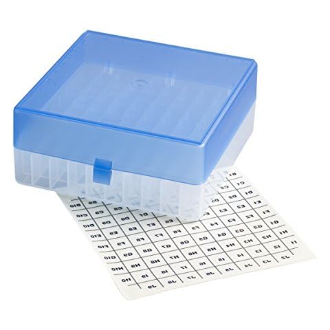 Camlab Plastics RTP/72101-BI Storage Box with Stick on Grid, 100 Place, Polypropylene, Blue Cover