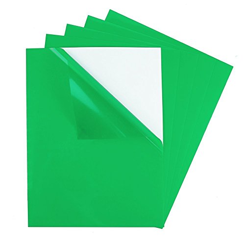 5 Pack - Adhesive Backed Transparent Rigid Vinyl Film, Sticky Back Plastic Sheet Color Filter, Self Stick Overlay Sticker, Christmas Holiday Decorations, 9" x 12", Green