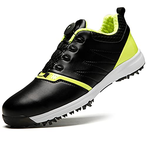 THSAYOO Mens Golf Shoes Spiked Professional Golf Shoes for Men Waterproof Golf Shoes Comfortable Golf Sport Sneakers Shoes Best Golf Gifts for Men Black