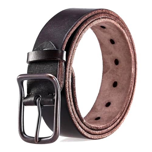 Taconey Cinturón de piel de vacuno de grano completo de 140-160 cm, extralargo, ajustable, unisex, para uso casual diario.,130