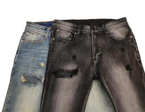 Men's Washed Vintage Skinny Jeans Pants Street Hole Patched Denim Trousers2