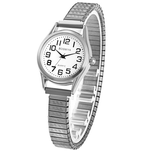 弾性ベルト 見やすい文字盤 レディース 腕時計 : セイコー コピー 女性 ウォッチ 腕飾り 円形 アラビア数字 精密 クォーツ 時計 シンプル ビジネス 日常 銀色-レディース