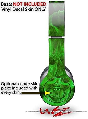Skin Decal Wrap Works with Original Beats Solo HD Headphones Flaming Fire Skull Green Skin Only (Headphones NOT Included)