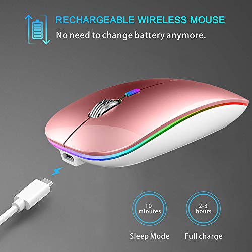 Coener M12 Mouse Senza Fili Bluetooth, Bluetooth 5.1 + 2.4G Wireless Ricaricabile Mouse Senza Fili Ottico Piccolo Portatile con Mouse USB per per Notebook, PC, Laptop, Computer, MacBook (Oro Rosa)