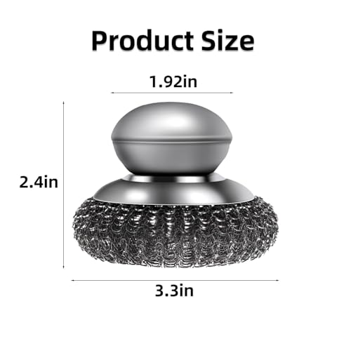 Image of 2 Pack Stainless Steel Wool Scrubber with Handle & 2 Pack Replacement Steel Scrubber Wool Pads for Cleaning Iron Pots Dishes Pans Metal Scrubbers for Kitchen Wash Sink Stoves Grills Pot Brush (Silver)