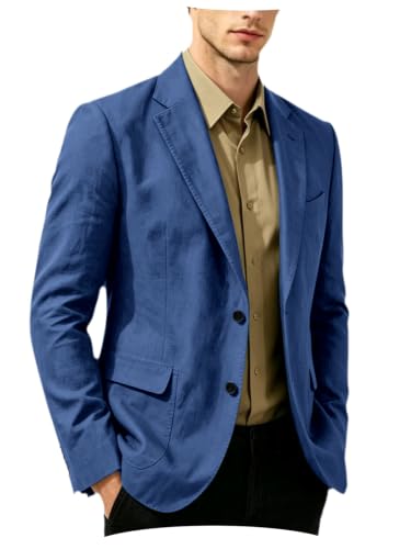 Men's Unlined Linen Blazer Lightweight Summer Blue M