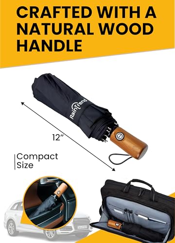 Premium Umbrellas for Rain Windproof Travel Automatic Open Close Large Canopy with Compact Folding Strong Lightweight Portable Umbrella for Car Backpack, Womens & Mens Umbrella - Black3