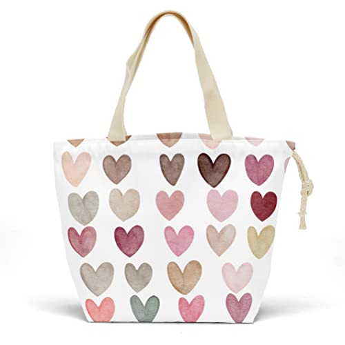 Pykfrhh Lunch Bag Women, Lunch Tote, Reusable, Waterproof, Drawstring Lunch Bag Box For, Adults, Women, Picnic, Work, Beach, Travel, Boho Rainbow Hearts Tie Dye Pattern #TOP29
