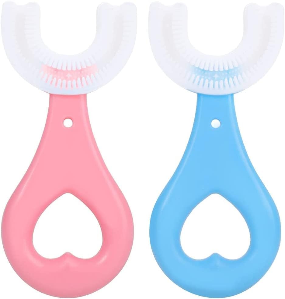 Glamlooks Professional Silicone Tooth Brush for Kids, U Shaped Baby Tooth Brush with 360 Degree Soft Bristles for Cleaning, Suitable for 2-6 years, Easy to hold, Pack of 1 (Blue & Pink)-image-8