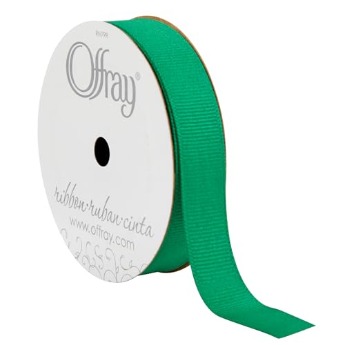 Offray 156375 5/8" Wide Grosgrain Craft and Decorative Ribbon, 21-Foot Spool, Emerald Green