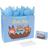 15.7” Extra Large Gift Bag Set with Greeting Card and Blue Tissue Paper(Gold Foil ‘Baby Boy’) for...