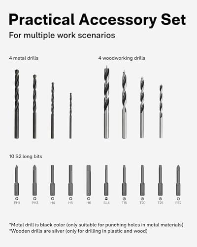 HOTO Cordless Brushless Drill 12V, LED Display Screen, 30 Precision Gears, 2 Working Modes, 2000mAh Battery, 266 In-lbs (30N·m) Torque, 3/8 Inch Keyless Chuck, 1400RPM, 10 x Bits, 8 x Drill Bits