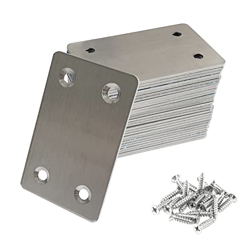 JENSWILL 30 Escuadras Metalicas, Soportes Planos de Reparación de Esquina Recta de 60 x 38 x 1,5 mm, Acero Inoxidable 304 Resistente para Reparación de Muebles con 120 Tornillos