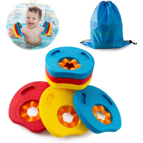 Manguitos Piscina y Bolsa de Almacenamiento- 6 Pcs Discos Natación Manguitos Niño Discos Flotadores Niños Manguitos Evolutivos Flotador Bebe Natación de Infantil de Piscina para Entrenamiento