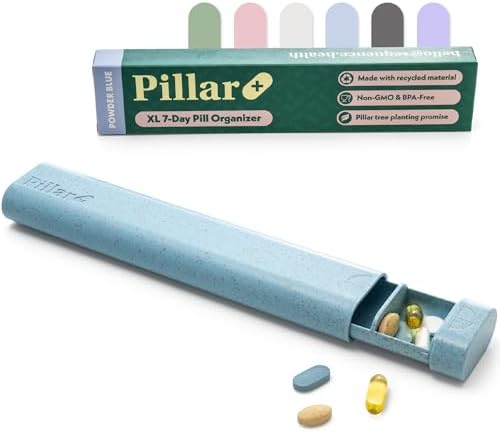PILLAR PLUS XL Pillendose 7 Tage Wochenbox | Pillendose groß | Pillendose Reise, Puderblau, Tablettenbox 7 Tage, Wunderschönes kompaktes Design, Medikamentenbox für Vitamine