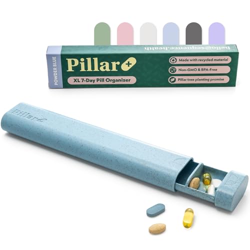 Image of Pillar Plus - Aesthetic 7 XL Day Pill Organizer | BPA-Free Wheat Straw Medicine Case | Pretty Travel & Home Tablet Vitamin Organizer | Cute Weekly Pill Box | Travel Medicine Organizer (Powder Blue)
