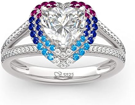 2.3 Carat Double Halo Heart Cut Sterling Silver Ring Cubic Zirconia Wedding Band Set Bridal Promise Diamond Engagement Ring with Side Stones crystal Anniversary birthstones Set With Gift Jewelry Box