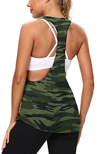 Cuqy Workout Tops For Women, Yoga Tank Tops For Women Open Back Sexy T-Shirt Casual Summer Camo Printed Shirt Army Camo, Xl #TOP1