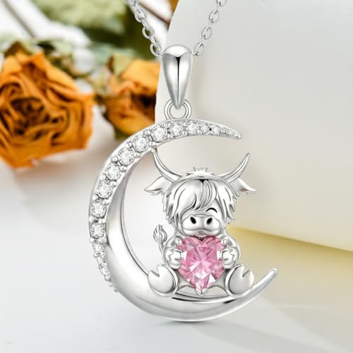 Image of PROESS Animal Birthstone Necklace 925 Sterling Silver Otter /Axolotl /Hippo /Elephant /Dachshund /Monkey /Red Panda Pendant Necklace Animal Birthstone Jewelry Gifts for Women