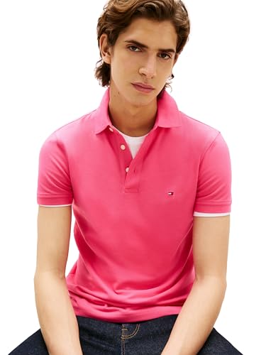 Image of Tommy Hilfiger Men's Short Sleeve Polo Shirts in Slim Fit with Stretch and Organic Pique Cotton