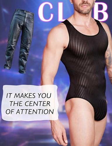 SEAUR Men's Bodysuit Sexy G-string Thongs Ribbed Sheer Bodysuit Shapewear Sleeveless Jumpsuits4