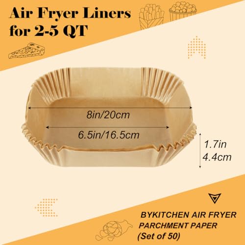 Image of BYKITCHEN Small Square Air Fryer Parchment Paper for 3 to 6QT Airfryer