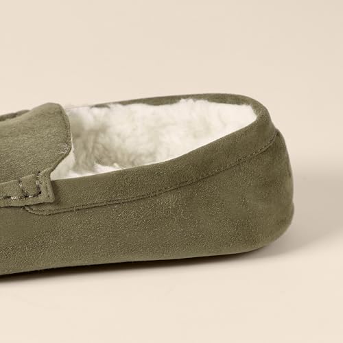 Amazon Essentials Men's Memory Foam Moccasin Slippers, Dark Olive Microsuede, 7