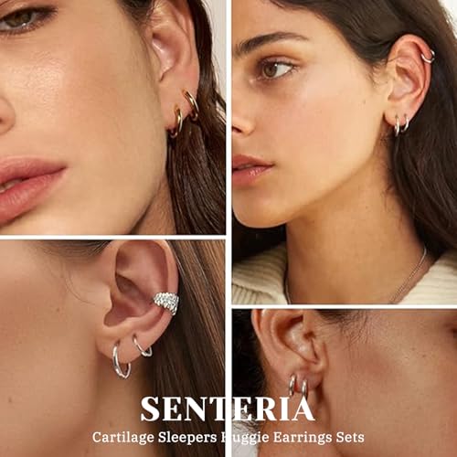 Senteria 5 Pairs Sterling Silver Hoop Earrings Small Silver Hoop Earrings Hypoallergenic Tiny Huggie Earring for Women Cartilage Sleepers Hoops Earring Sets 8/10/12/14/16mm4