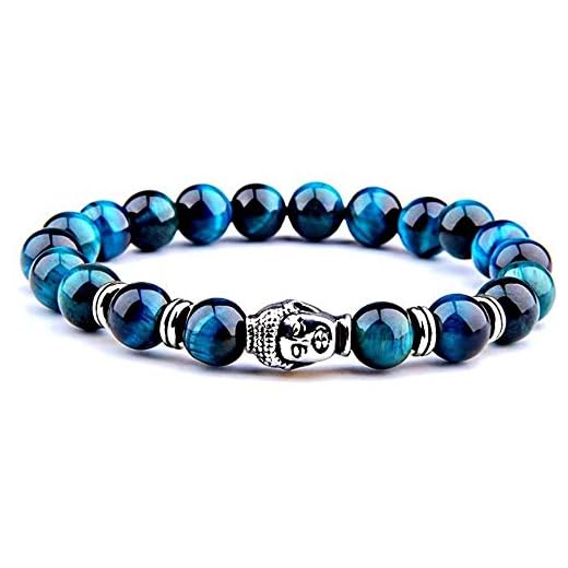 FG Jewels Bracelet Protection Symbole Bouddha Tibétain Hommes/Femmes Bracelet Pierre Naturelle Oeil DE Tigre Bleu Turquoise Bracelet Perle 8 mm Bracelet Porte Bonheur Cadeau Noel, One Size, Pierre,